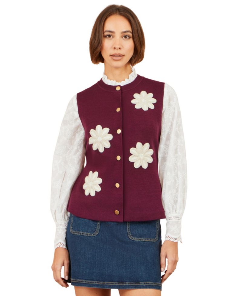 Women's Flower-Applique Sleeveless Knit Sweater Vest