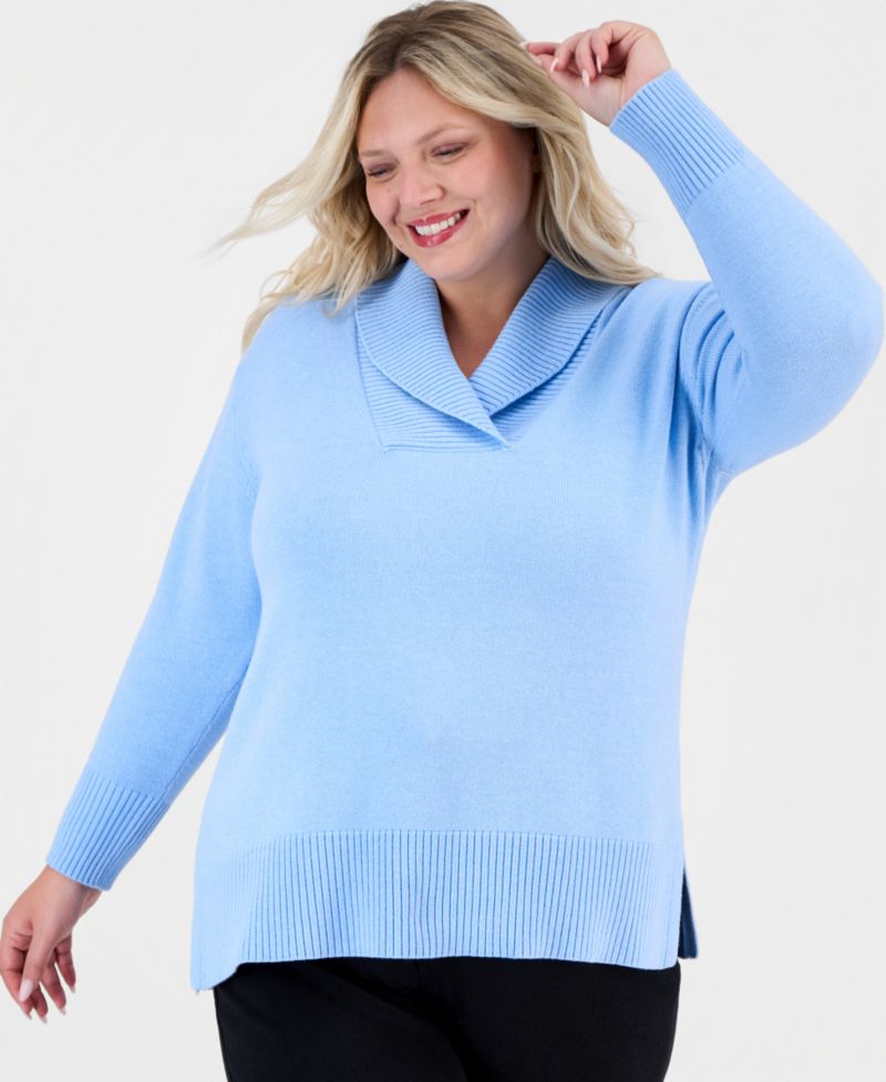 Petite Shawl Collar Cotton-Blend Sweater