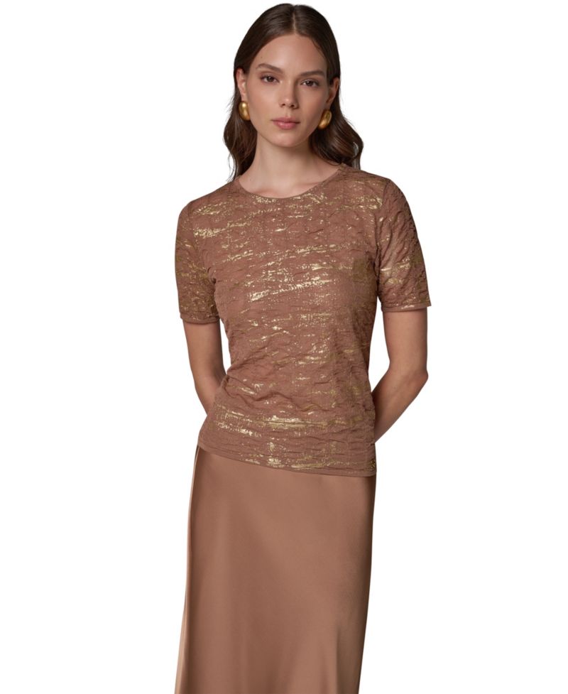 Women's Metallic Crewneck Short-Sleeve Sweater