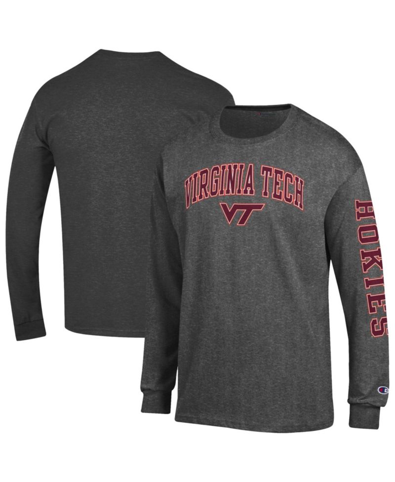 Men's Virginia Tech Hokies Arch Over Logo 2-Hit Long-Sleeve Crewneck T-Shirt