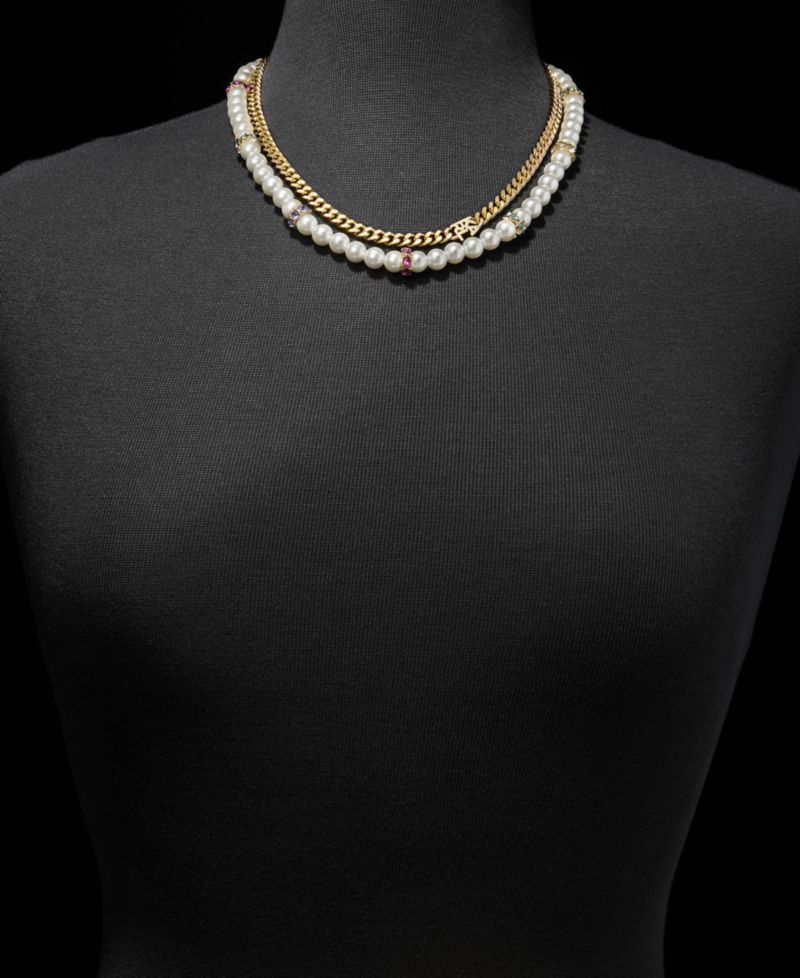 Crystal & Imitation Pearl Beaded Layered Collar Necklace, 16" + 3" extender