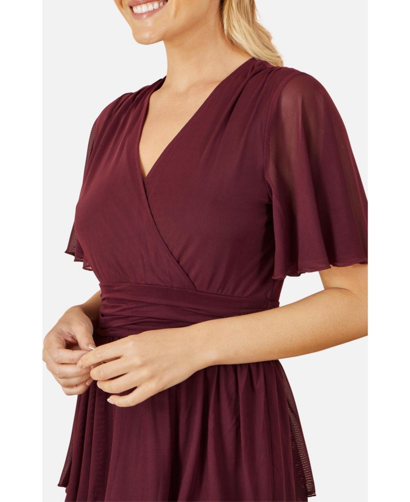Women's Mesh V-Neck Tiered Maxi Dress