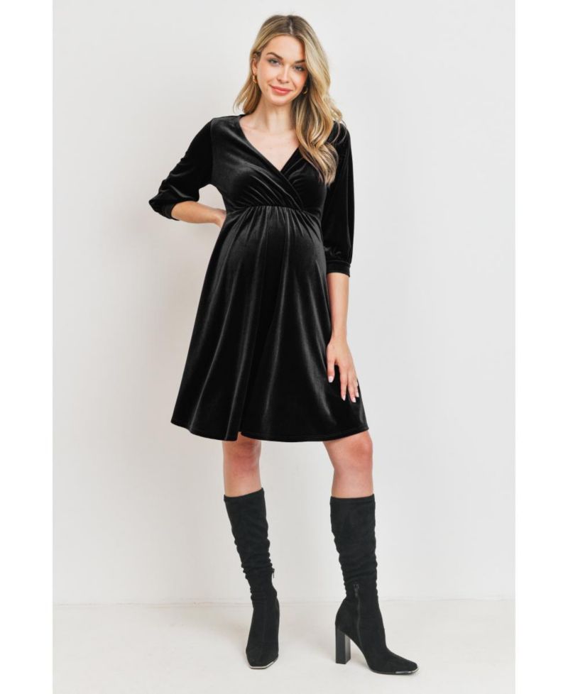 Women's Velvet V Neck Wrap Nursing Dress