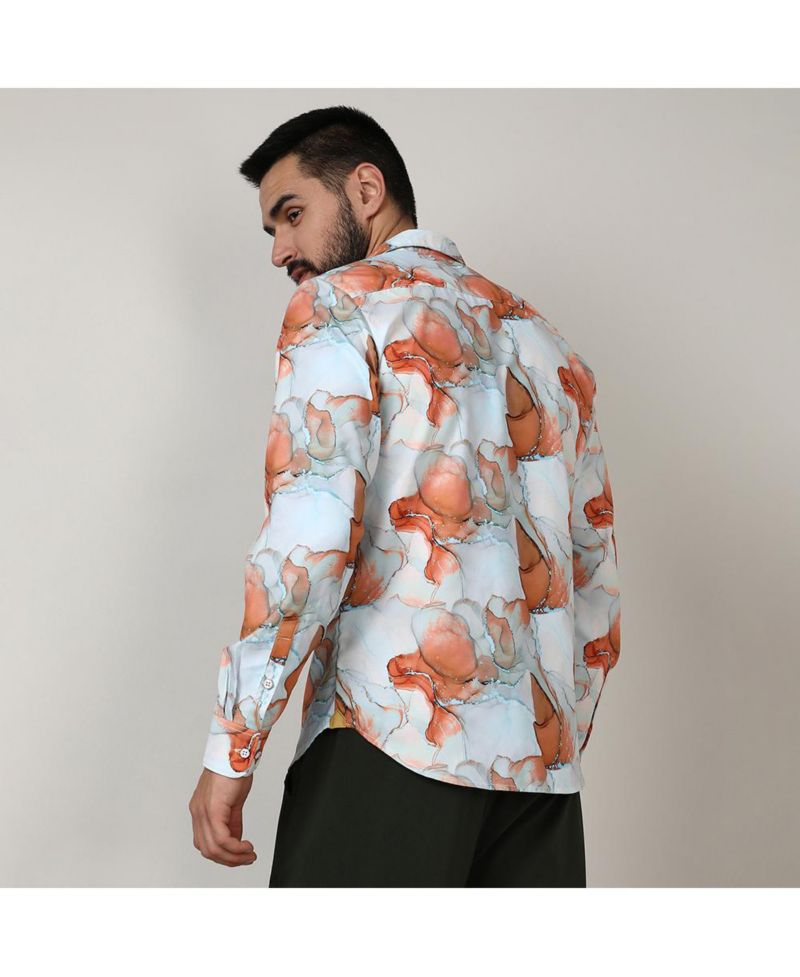 Men's Sienna Brown & Light Blue Marble Shirt