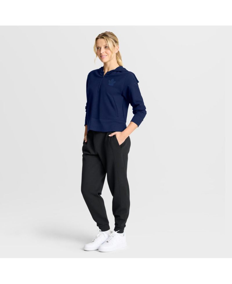 Women's Navy Toronto Maple Leafs Authentic Pro Road Tri-Blend Quarter-Zip Hoodie