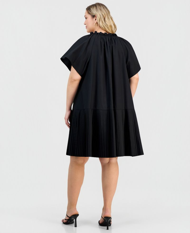 Plus Size Pleat-Hem Puff-Sleeve Dress