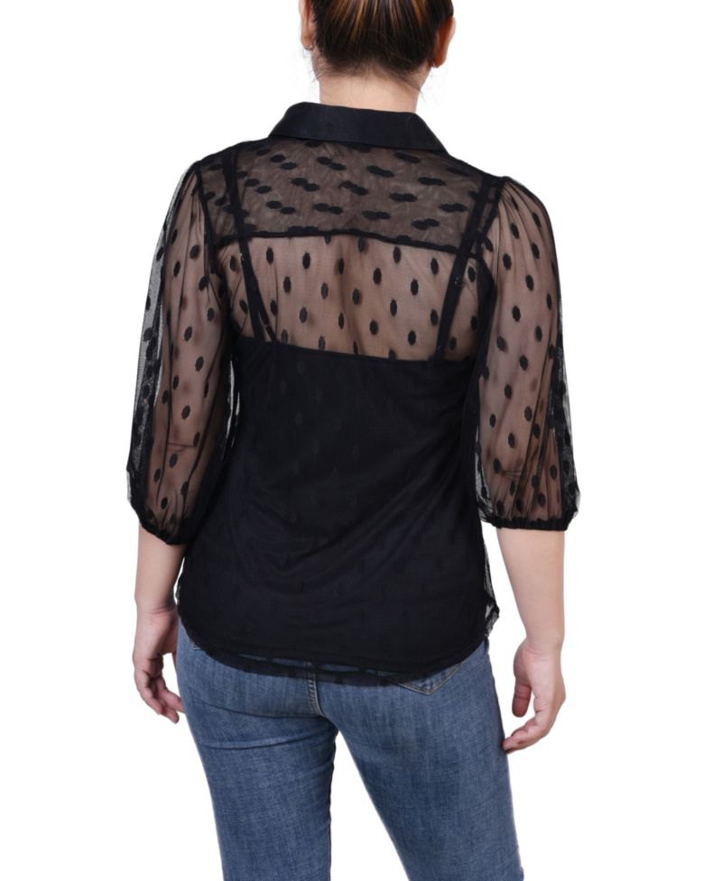 Petite Elbow Sleeve Clip Dot Top