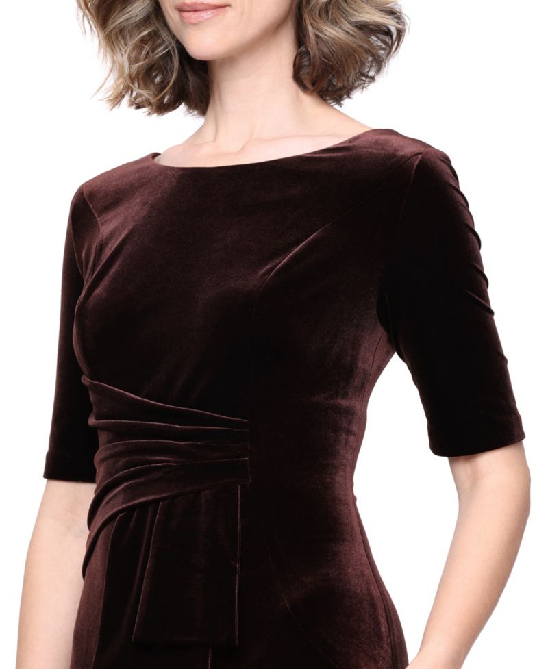 Women's Velvet Ruched-Waist Boat-Neck Dress