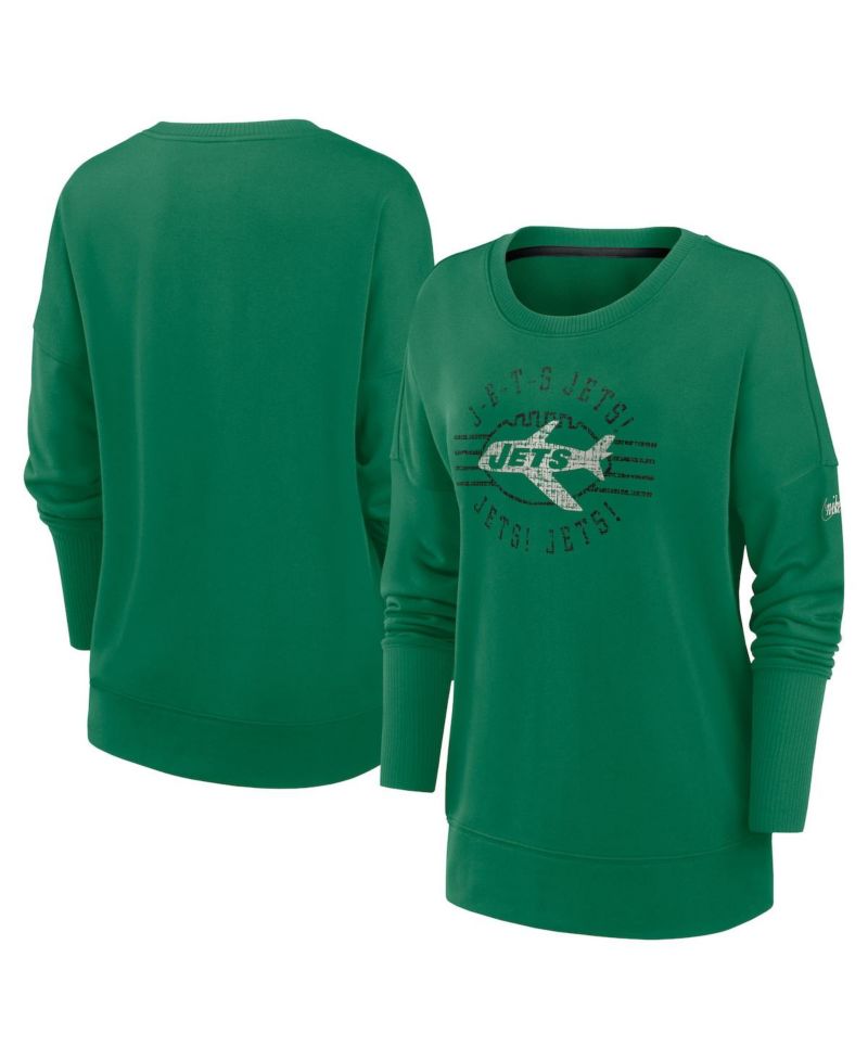 Women's Green New York Jets Rewind Playback Icon Performance Pullover Sweatshirt