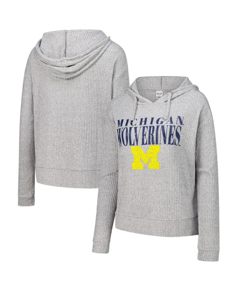 Women's Heather Gray Michigan Wolverines Juniper Soft Modest Cropped Long Sleeve Hoodie Top