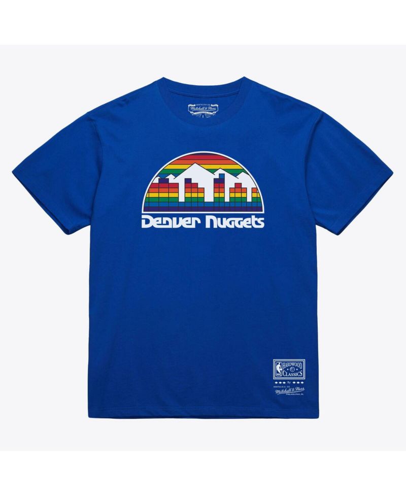 Men's and Women's Royal Denver Nuggets Hardwood Classics Basic Logo Arch T-Shirt