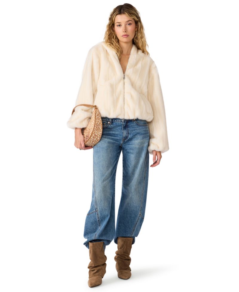 Women's Mavis J Jacket Hooded Faux-Fur Cropped Jacket