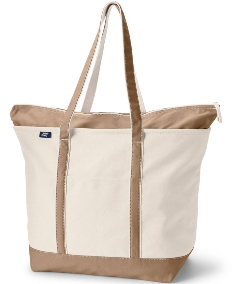 Extra Large 5 Pocket Zip Top Long Handle Canvas Tote Bag