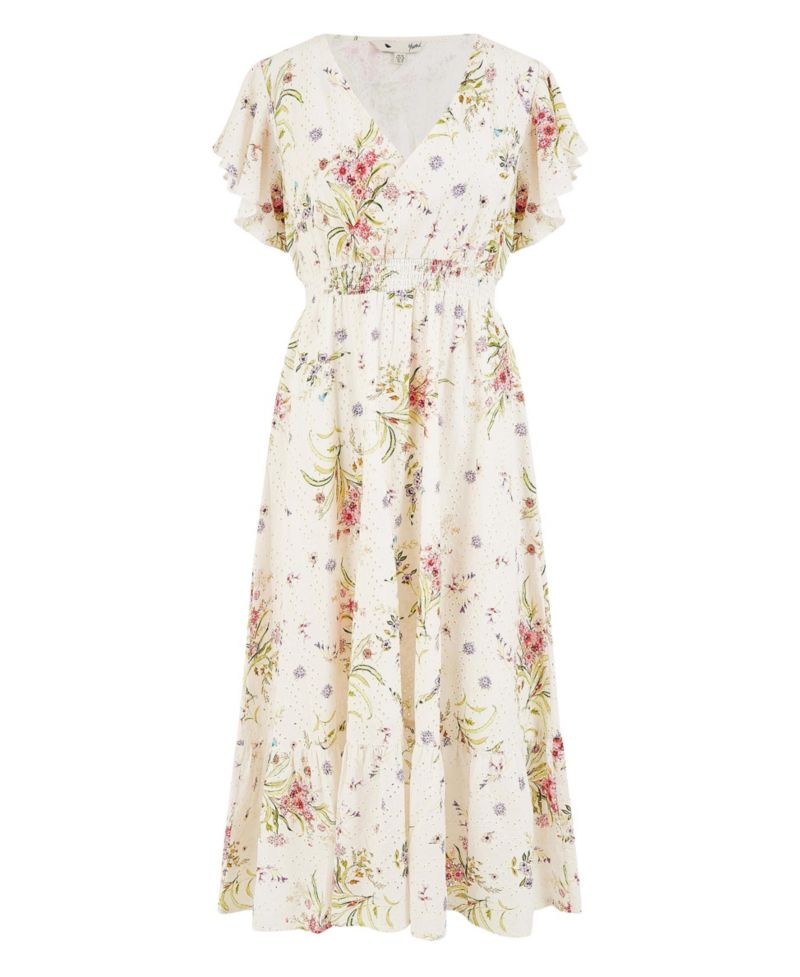 Women's Floral Broderie Anglaise Wrap Midi Dress