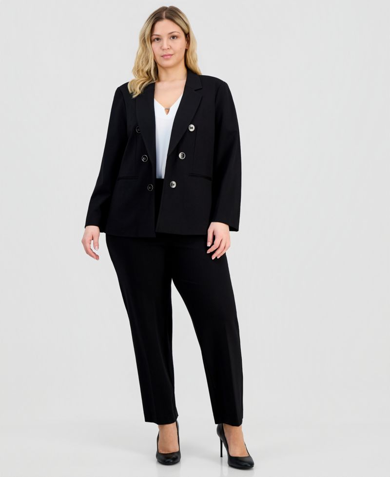Plus Size Faux Double-Breasted Open-Front Blazer