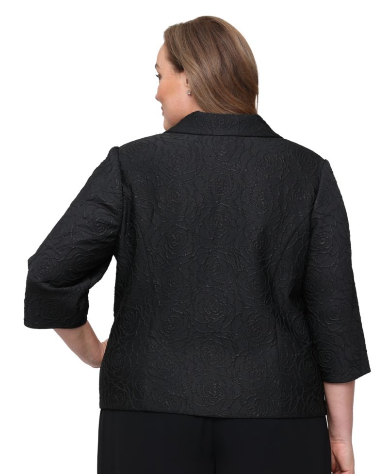 Plus Size Metallic Jacquard Front Zipper Jacket