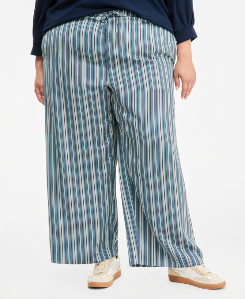 Trendy Plus Size Twill Wide-Leg Pants