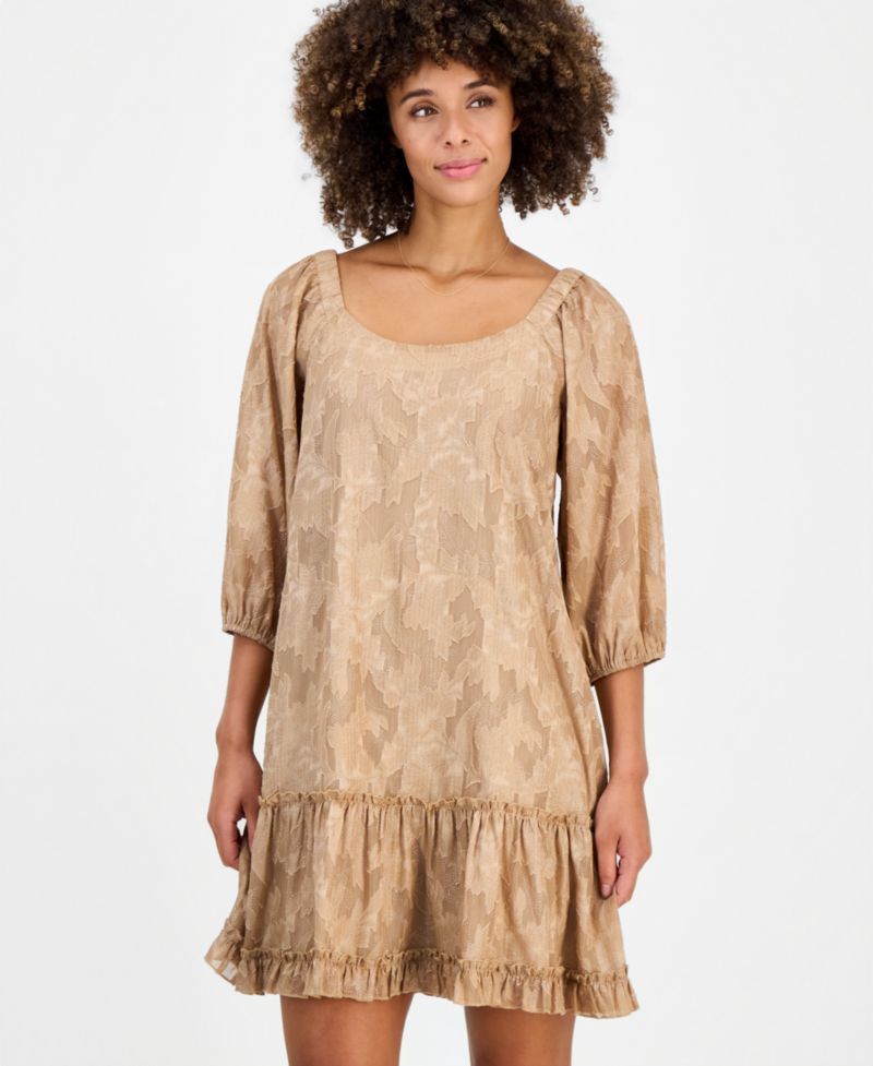 Women's Floral-Burnout Scoop Neck Ruffle-Hem A-Line Dress