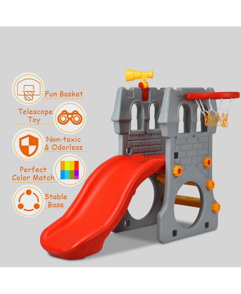 Toddler 5 in 1 Climber Slide Playset with Basketball Hoop