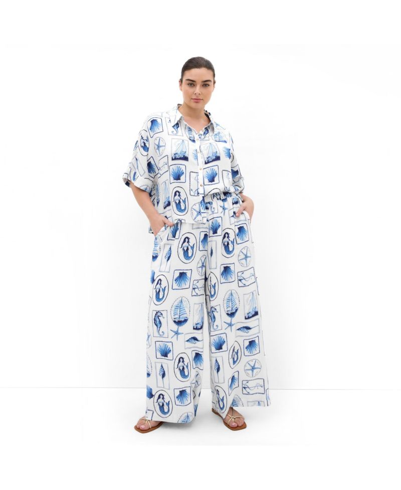 Plus Size Liana Amalfi Print High-Rise Wide-Leg Pants