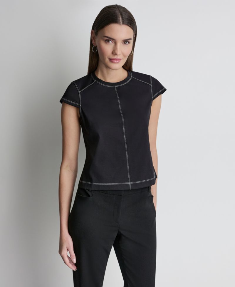 Women's City Ponte Knit Cap-Sleeve Crew Neck Top