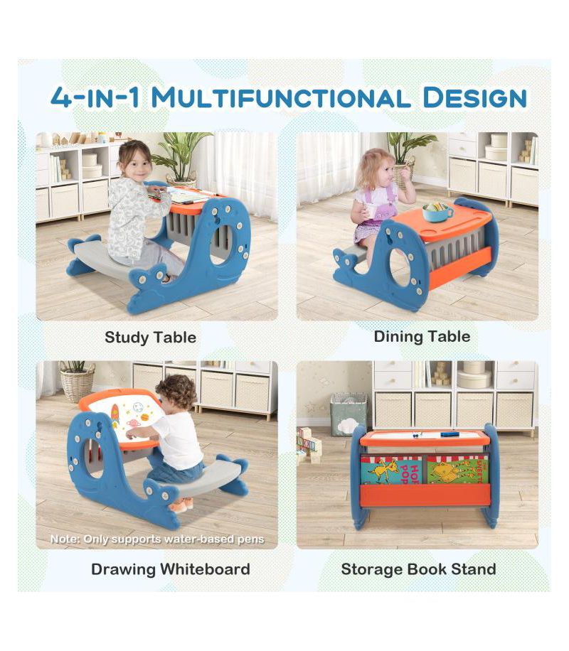 Toddler Convertible Activity Table Set Easel with Erasable Whiteboard-Blue