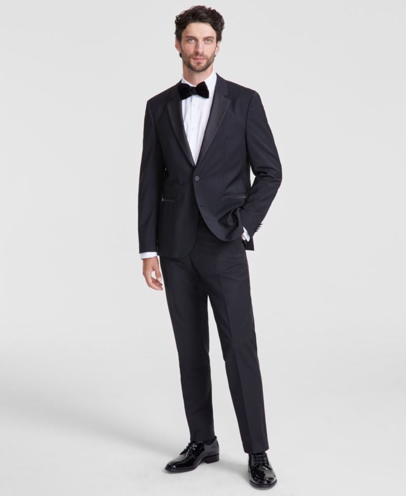 Men's Modern-Fit Wool Blend Black Tuxedo Suit Separates