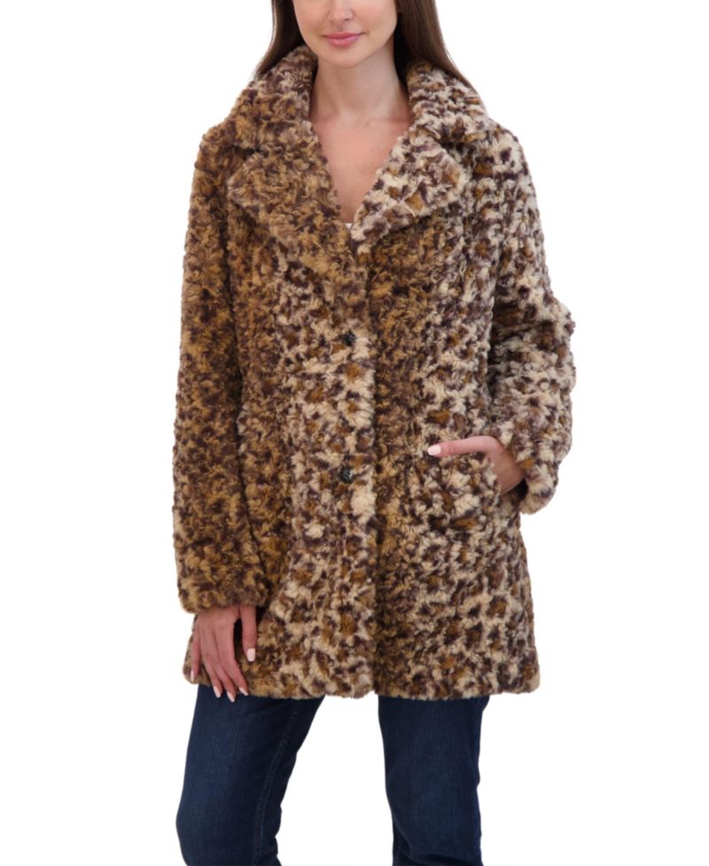 Women's Crushed Faux Fur Button Front Coat