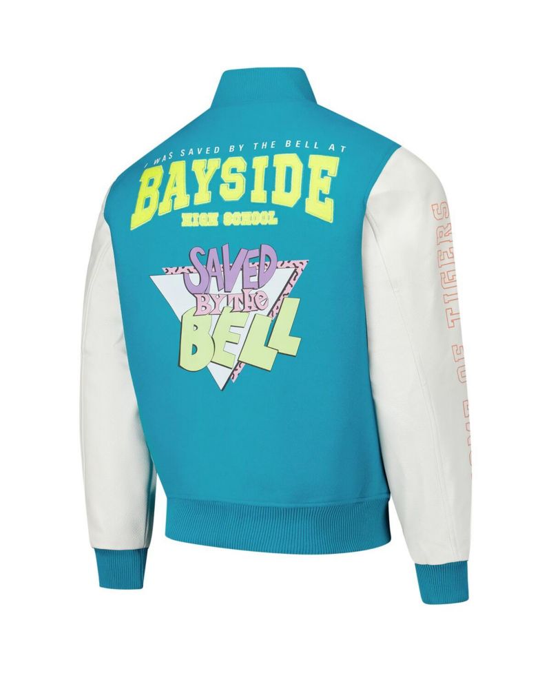 Men's Aqua Saved by the Bell Tigers Varsity Full-Snap Jacket