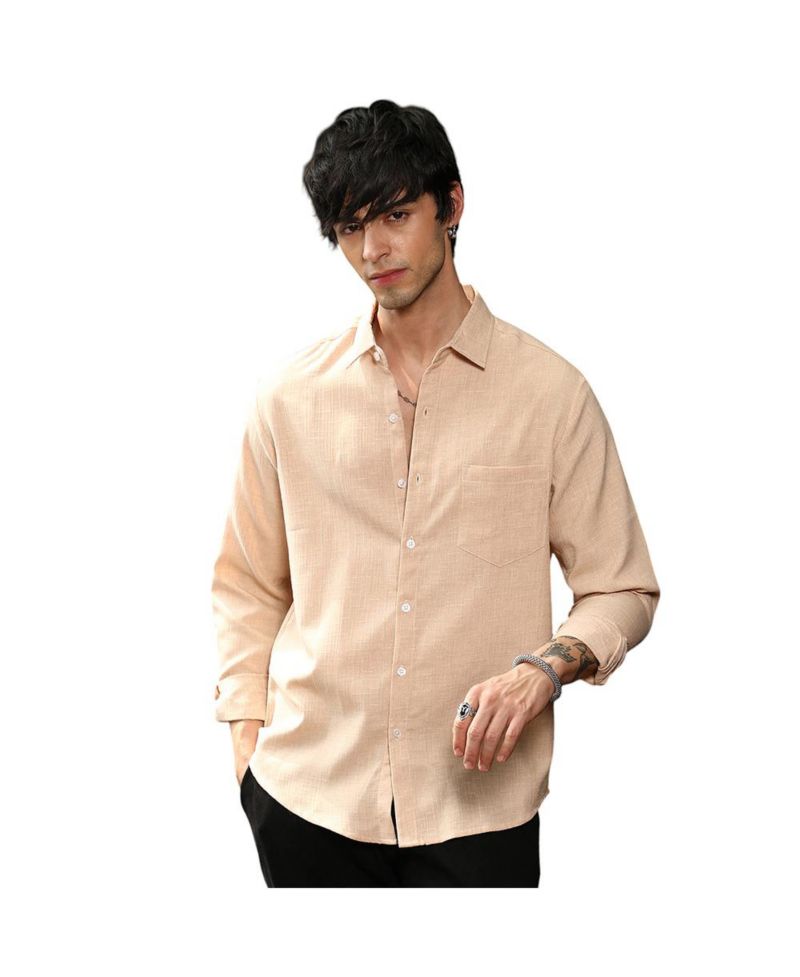 Men's Ecru Beige Solid Relaxed Shirt