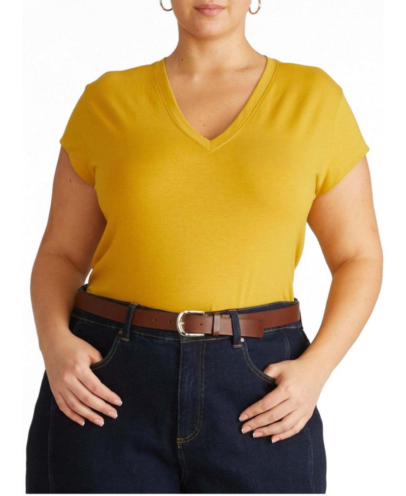 Plus Size Ashley V Neck Cap Sleeve Tee