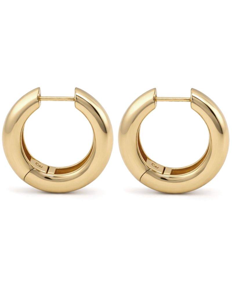 High Polished Thick Puff Hinge Hoop Earring, Gold Plate and Silver Plate