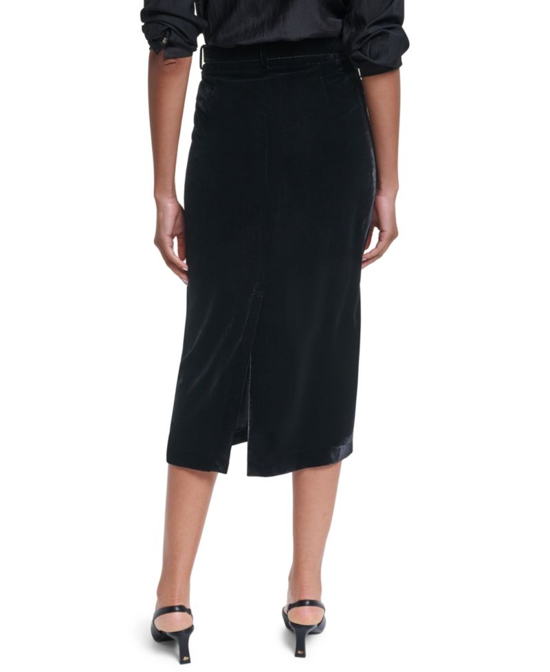 Women's High-Waisted Pencil Velvet Midi Skirt