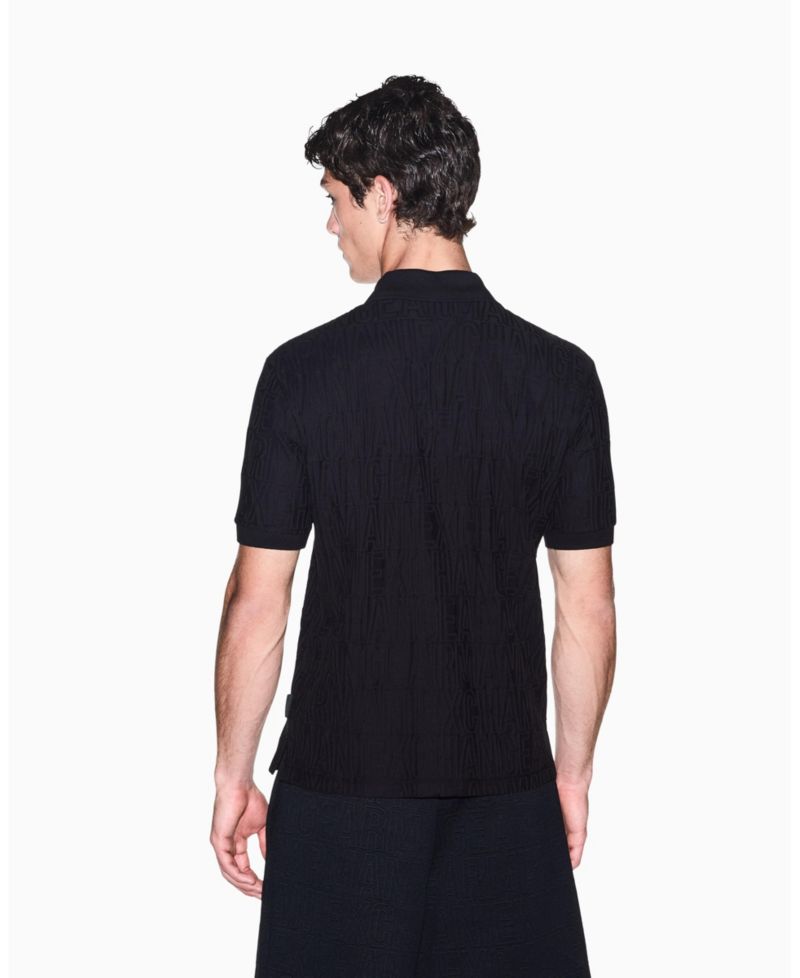 Men's Mercerized Jacquard Cotton All Over Logo Polo Shirt