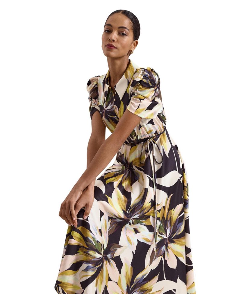 Women's Bella Floral Puff-Sleeve Midi Shirt Dress