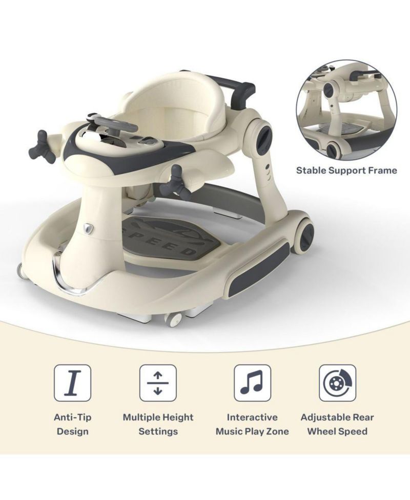 Convertible Baby Activity Walker with Adjustable Height, Foldable Design and Interactive Play Features