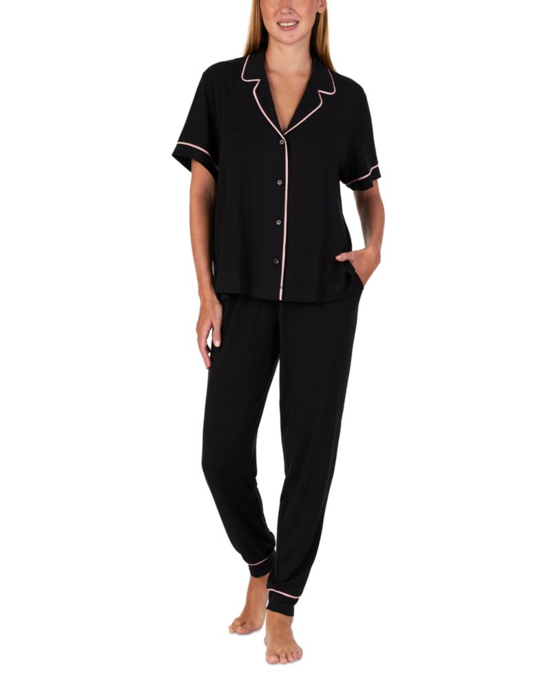 Women's Short-Sleeve Notch-Collar Jogger Pajama Set