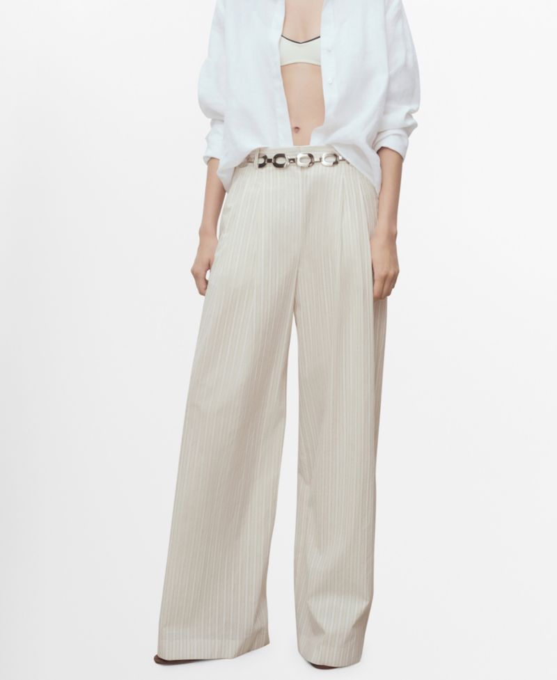 Women's Striped Wide Leg Cotton Pants