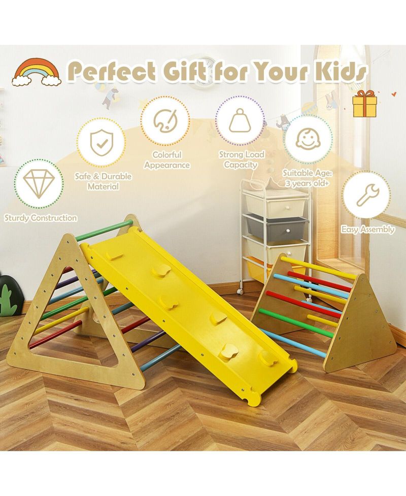 3-in-1 Wooden Triangle Climbers and Ramp, 3-Piece Set