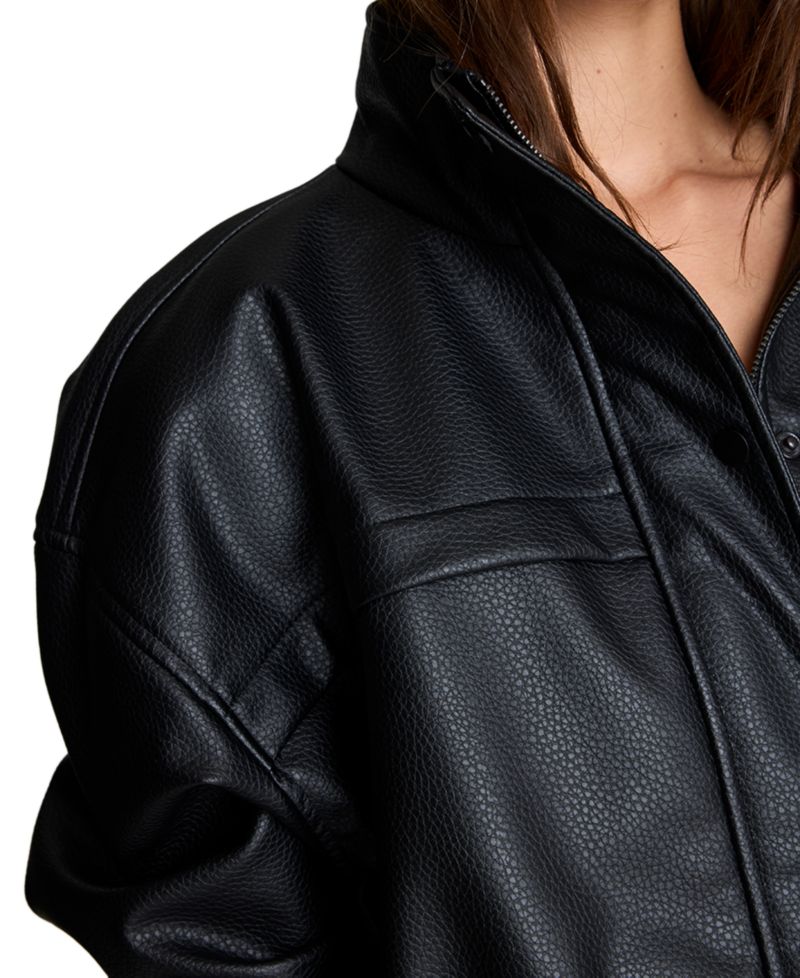 Women's Faux-Leather Cinched-Waist Anorak