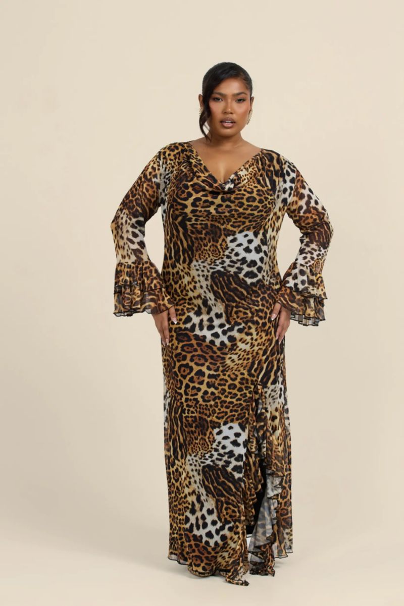 Women's Ruffle Leopard Print Maxi Dress