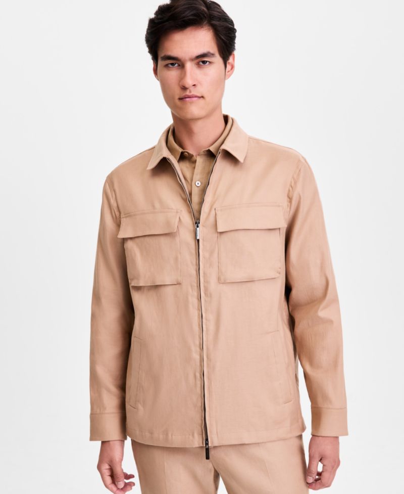 Men's Long-Sleeve Linen- Blend Tech Shirt Jacket, Macy's Exclusive
