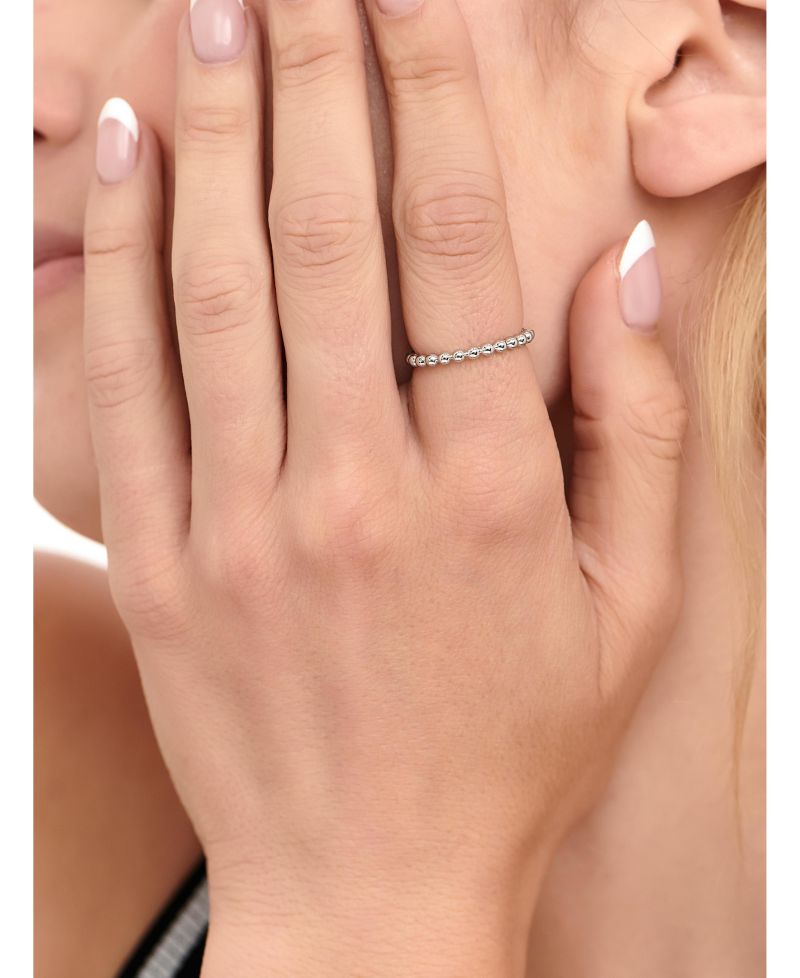 Beaded Ball Ring in Rhodium Plated Sterling Silver, Size 6