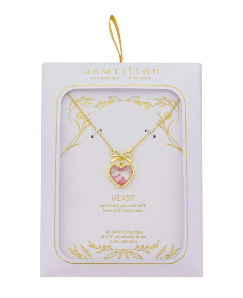 Light Pink Rose Cubic Zirconia Heart Shaker With Bow Necklace With Extender