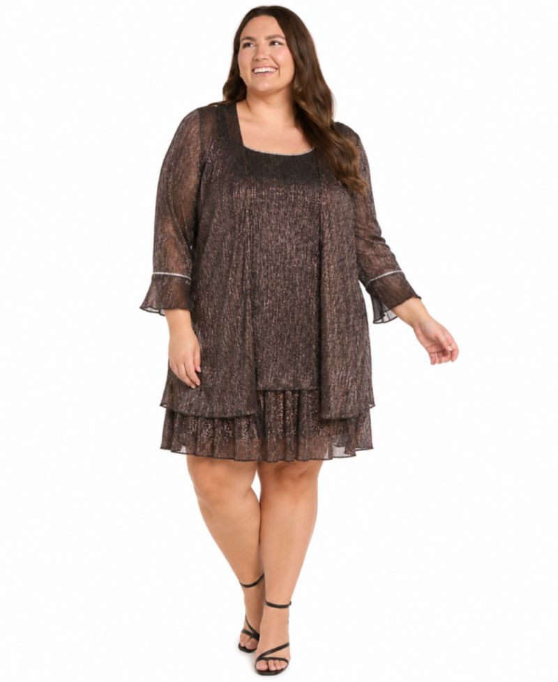 Plus Size Scoop Neck Dress & Open-Front Jacket, 2-Piece Set