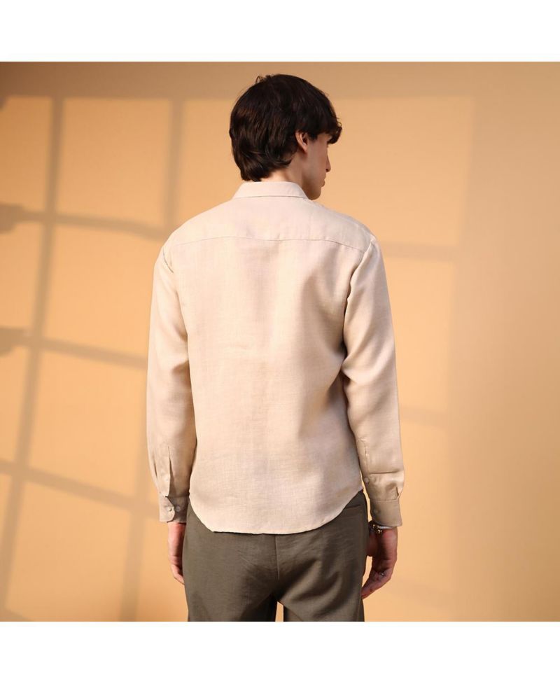 Men's Khaki Beige Solid Utility Shirt