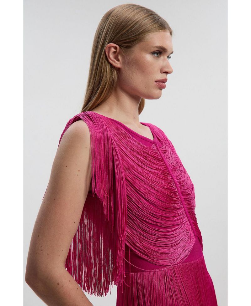 Women's Maxi Draped Fringe Knitted Mini Dress