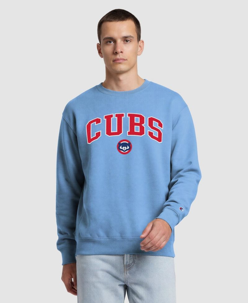 Men's Light Blue Chicago Cubs Fleece Crew Sweatshirt
