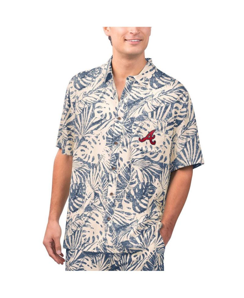 Men's Navy Atlanta Braves Monstera Print Party Button-Up Shirt