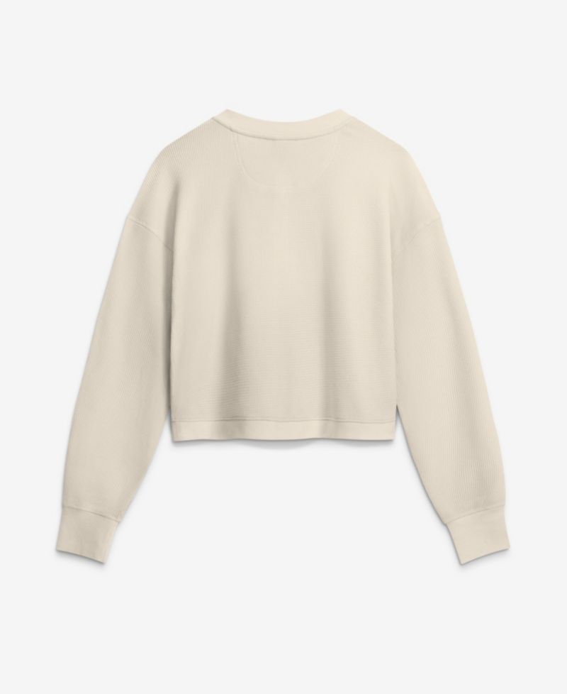 Women's Cream Green Bay Packers Relaxed Cropped Long Sleeve Shirt